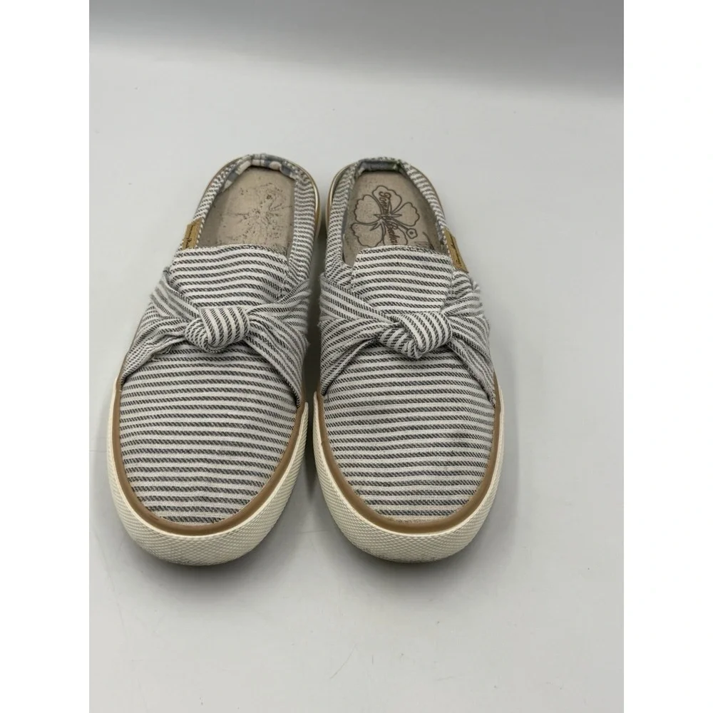 Tommy Bahama Womens 8 Striped Bow Slip On Mule Sneakers Blue White Coastal
